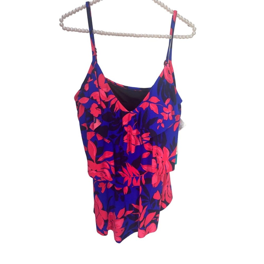 Aqua Green Swimwear Hawaiian Floral Print Size XL Swim Top‎ NWT